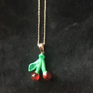Rse Gld Slvr Ncklce & Murano Cherry Glass Pendant